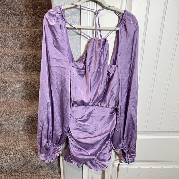 HOUSE OF CB 'Kate' Orchid Satin Front Wrap Mini Dress - Picture 11 of 13